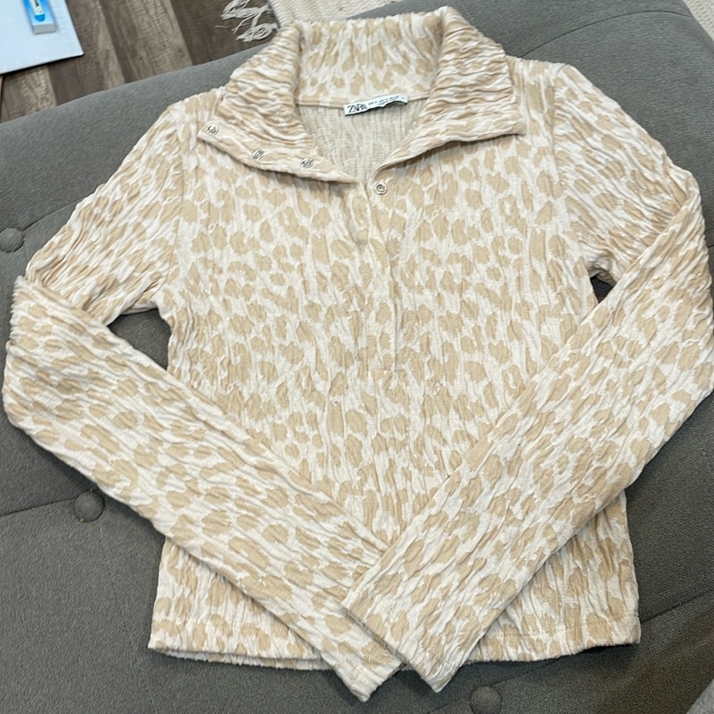 Zara Long Sleeve Spotted Pattern Top